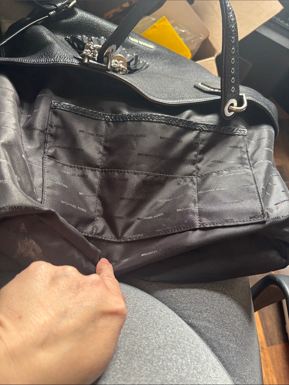Michael Kors large rare Brooklyn Black Leather Tote with Tassel and Stud Accents - Picture 11 of 17